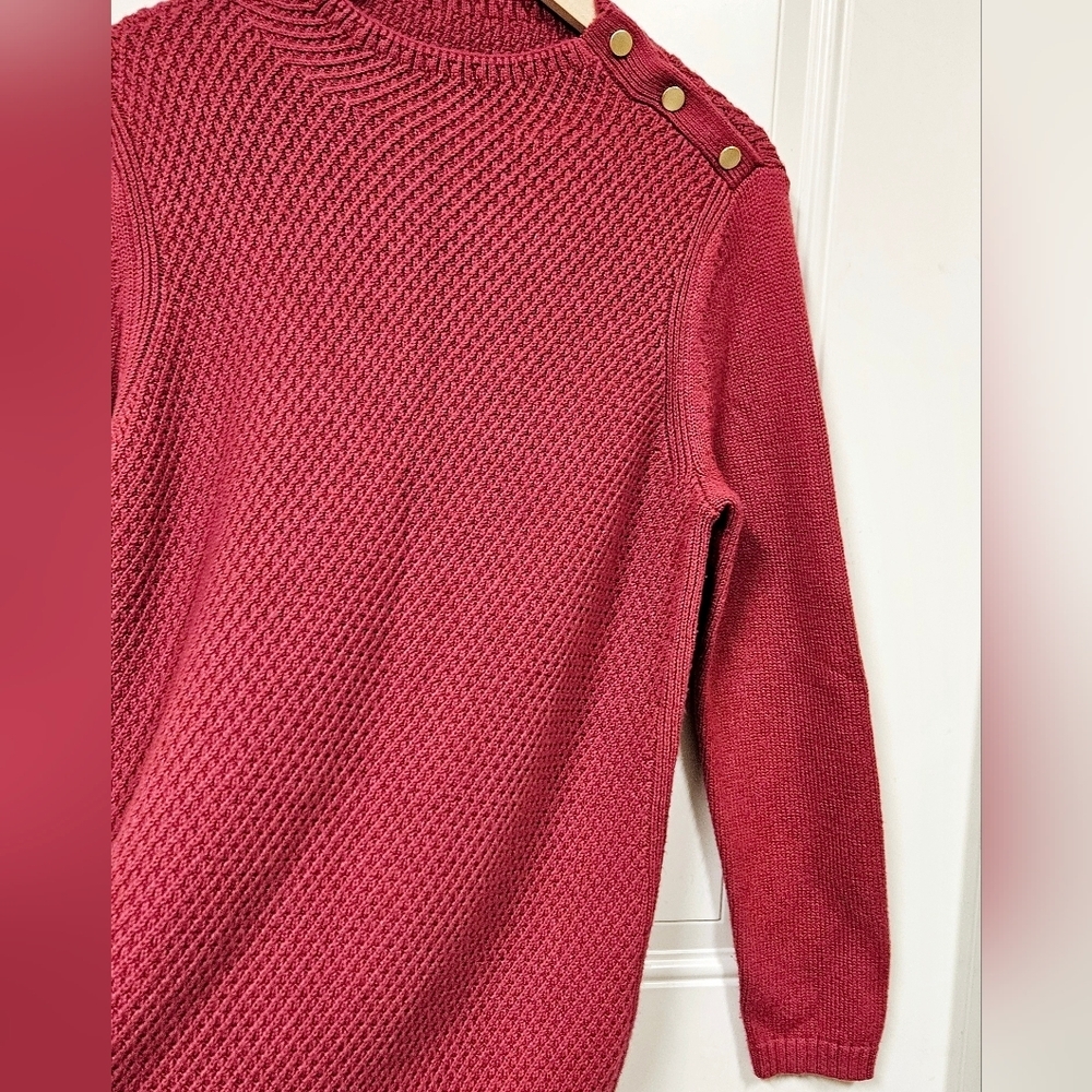 Talbots mock neck pink knit sweater with button size L